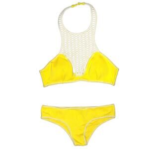 Victoria's Secret Surf Yellow And Cream Crochet Bikini Set  Size Small